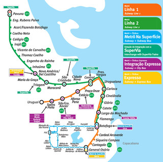 Map of Rio de Janeiro subway, tube & underground MetrôRio network